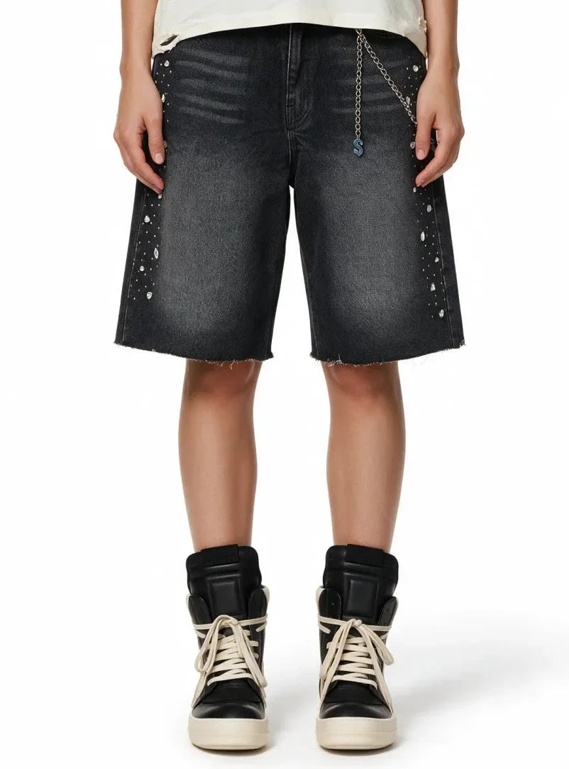 Black Vintage Washed Crystal FTR Jorts