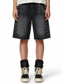 Black Vintage Washed Crystal FTR Jorts